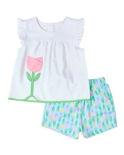 Florence Eiseman Babies'  Printed Knit Tulip Short Set In White