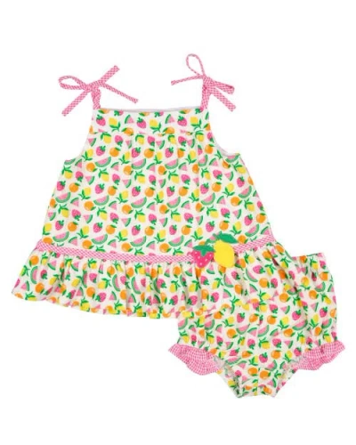 Florence Eiseman Babies'  Printed Seersucker Dress & Bloomer With Fruit In Green