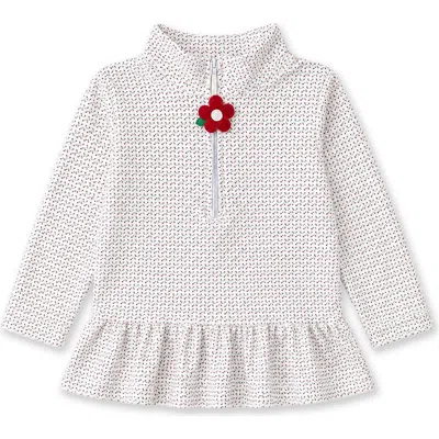 Florence Eiseman Kids'  Printed Velour Half Zip Top With Flower Pull In Multi