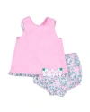 Florence Eiseman Ruffle Trim Top With Floral Print Bloomer In Pink