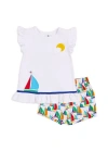 Florence Eiseman Sailboat Top With Shorts In White/multicolor