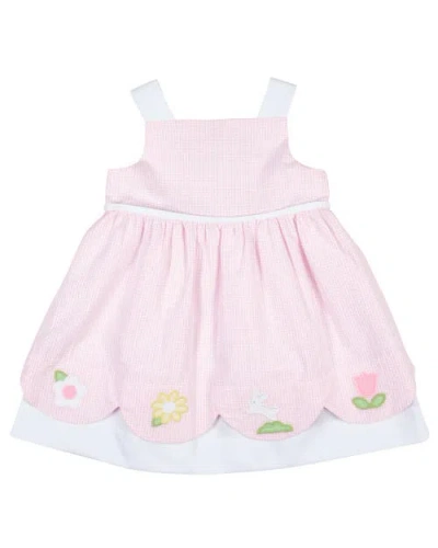 Florence Eiseman Kids'  Seersucker Check Dress With Flowers & Bunny In Pink