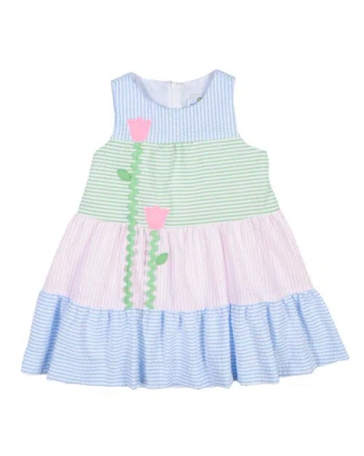 Florence Eiseman Kids'  Seersucker Dress With Tulips In Blue