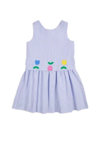 Florence Eiseman Kids'  Seersucker Dress With Tulips In Blue/white