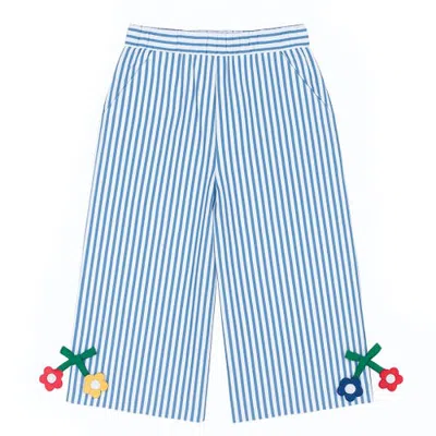 Florence Eiseman Babies'  Seersucker Pants Withi Flowers In Blue