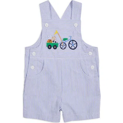 Florence Eiseman Babies'  Seersucker Shortall With Bike & Sport Balls In Blue