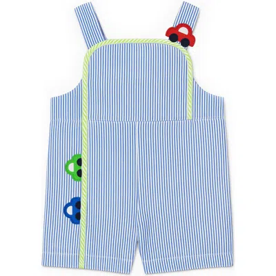 Florence Eiseman Babies'  Seersucker Shortall With Cars In Blue