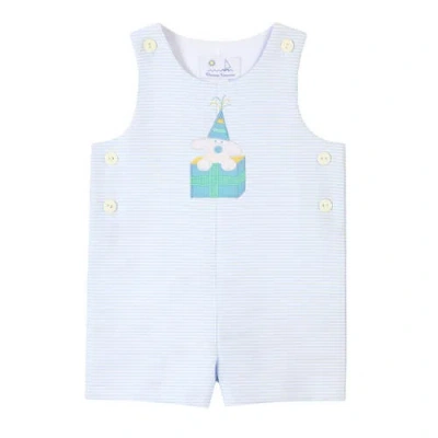 Florence Eiseman Babies'  Seersucker Shortall With Present Puppy In White