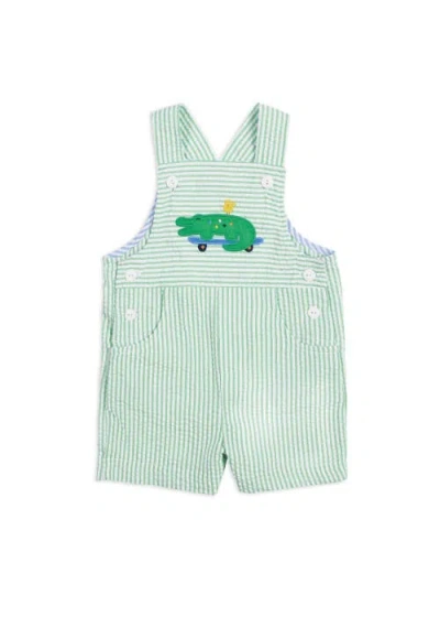 Florence Eiseman Babies'  Seersucker Shortall With Skateboarding Gator In Green