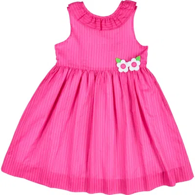 Florence Eiseman Kids'  Shimmer Stripe Lawn Dress With Flowers In Fuchsia