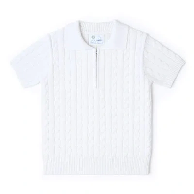 Florence Eiseman Kids'  Short Sleeve Polo Cable Sweater In White