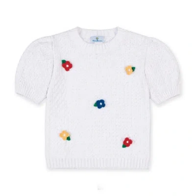 Florence Eiseman Kids'  Short Sleeve Sweater With Crochet Flowers In White