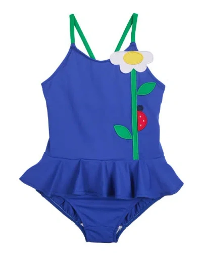 Florence Eiseman Kids'  Skirted Swimsuit With Flower In Royal