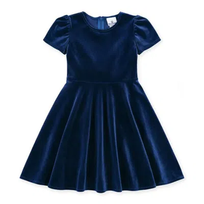 Florence Eiseman Kids'  Stretch Velvet Dress With Bubble Sleeves In Blue