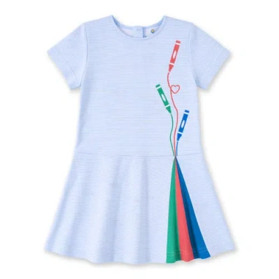 Florence Eiseman Kids'  Stripe Knit Dress With Appliqué Crayons In Blue