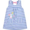Florence Eiseman Stripe Knit Dress With Bunny & Flowers In Blue