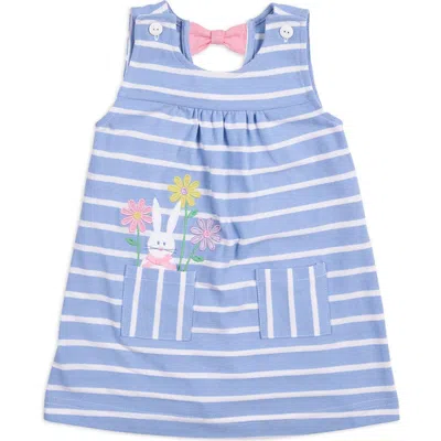 Florence Eiseman Kids'  Stripe Knit Dress With Bunny & Flowers In Light Blue/white