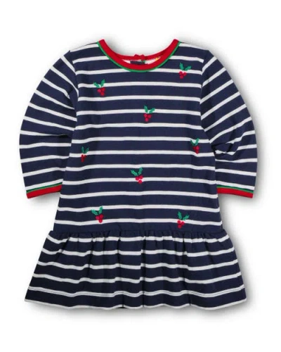 Florence Eiseman Kids'  Stripe Knit Dress With Embroidered Holly In Black