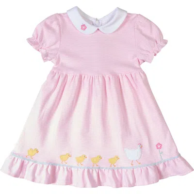 Florence Eiseman Kids'  Stripe Knit Dress With Flowers, Hen & Chicks In Pink
