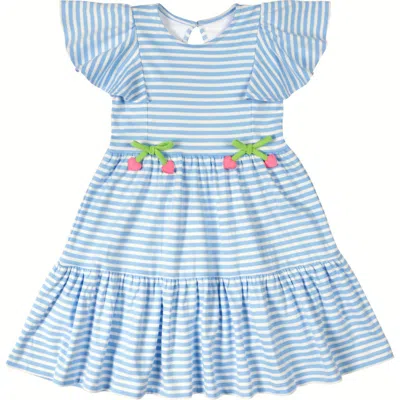 Florence Eiseman Kids'  Stripe Knit Dress With Heart Cherries In Blue