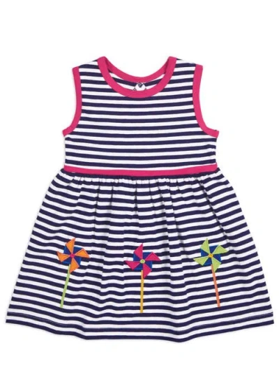 Florence Eiseman Kids'  Stripe Knit Dress With Pinwheels In Blue