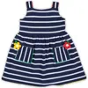 Florence Eiseman Stripe Knit Dress With Ric Rac And Flowers In Navy/white