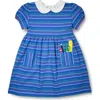 Florence Eiseman Girl's School Supplies Applique Stripe Knit Dress In Blue