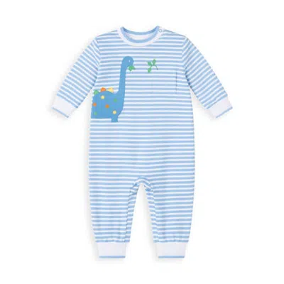 Florence Eiseman Babies'  Stripe Knit Longall With Dinosaur In Blue