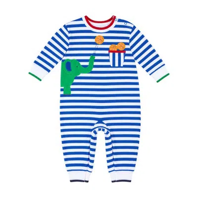 Florence Eiseman Stripe Knit Longall With Elephant & Basketballs (baby) In Royal & White Stripe