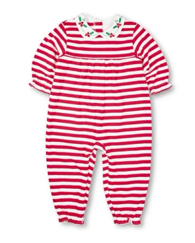 Florence Eiseman Babies'  Stripe Knit Longall With Embroidered Holly In Multi