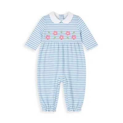 Florence Eiseman Babies'  Stripe Knit Longall With Flowers In Blue