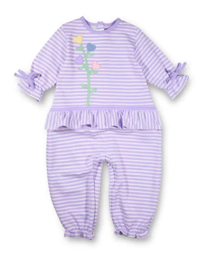 Florence Eiseman Babies'  Stripe Knit Longall With Heart Flowers In Purple