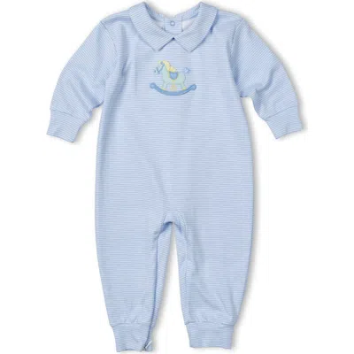 Florence Eiseman Babies'  Stripe Knit Longall With Rocking Horse In Blue