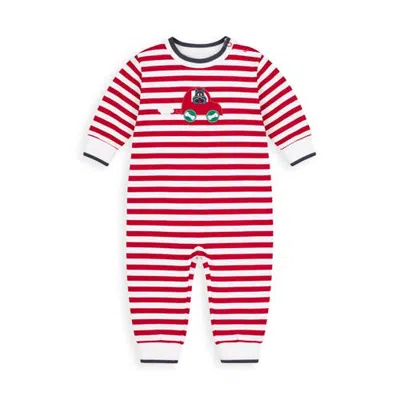 Florence Eiseman Babies'  Stripe Knit Longall With Scotty Dog In Car In Red