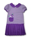 Florence Eiseman Stripe Knit Pleated Dress With Flowers In Purple