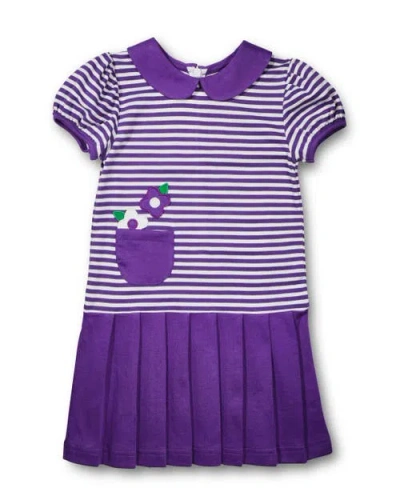 Florence Eiseman Kids'  Stripe Knit Pleated Dress With Flowers In Purple