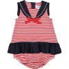 Florence Eiseman Stripe Knit Romper With Sailor Collar In Red