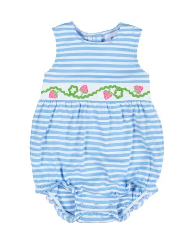 Florence Eiseman Babies'  Stripe Knit Romper With Strawberries In Blue