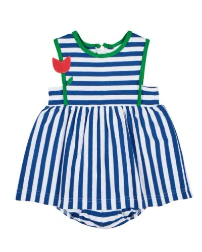 Florence Eiseman Babies'  Stripe Knit Romper With Tulip In Blue