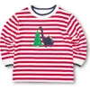 Florence Eiseman Stripe Knit Shirt With Dino And Christmas Tree In Red
