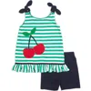 Florence Eiseman Stripe Knit Short Set With Cherries In Green