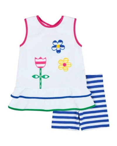 Florence Eiseman Babies'  Stripe Knit Short Set With Flowers In Multi