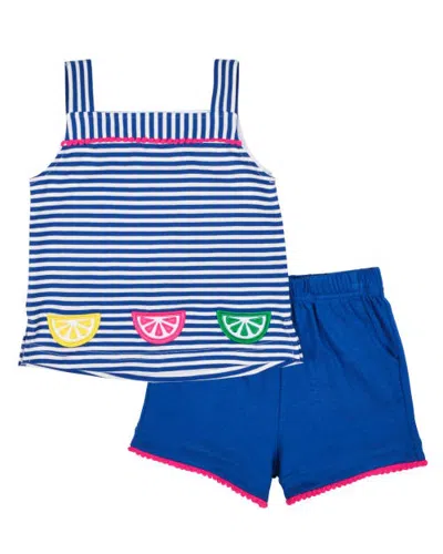 Florence Eiseman Kids'  Stripe Knit Short Set With Fruit Slices In Blue