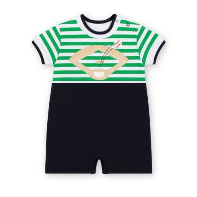 Florence Eiseman Babies'  Stripe Knit Shortall With Baseball Field In Multi