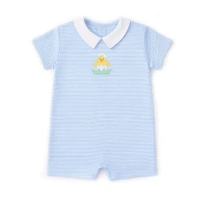 Florence Eiseman Babies'  Stripe Knit Shortall With Chick In Blue