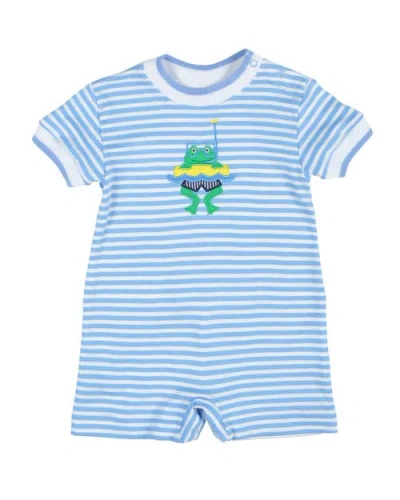 Florence Eiseman Babies'  Stripe Knit Shortall With Frog In Blue