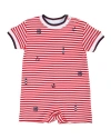 Florence Eiseman Babies'  Stripe Knit Shortall With Nautical Embroidery In Red
