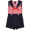 Florence Eiseman Stripe Knit Shorts Romper With Sailor Collar In Multi