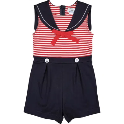 Florence Eiseman Kids'  Stripe Knit Shorts Romper With Sailor Collar In Multi