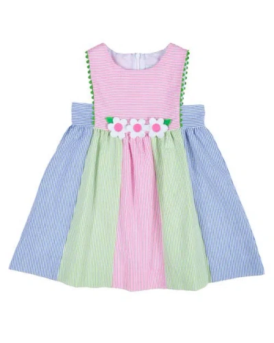 Florence Eiseman Kids'  Stripe Seersucker Dress With Flowers In Multicolor
